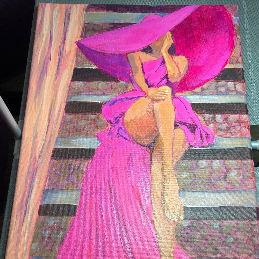 Pink Lady in Hat Canvas Art - Picture 8 of 9